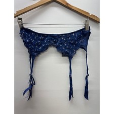 Fredericks of Hollywood Blue Floral Lace Garter Belt Adjustable Straps S/M NWT