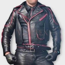 Set uomo camicia, giacca, gilet e pantaloni in vera pelle di agnello neri