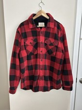 BOSTON TRADERS Men's Sherpa Lined Red Buffalo Plaid Fleece Shirt Jacket Size XL