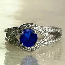 2Ct Round Lab Created Blue Sapphire 14k White Gold Plated Cluster Wedding Ring