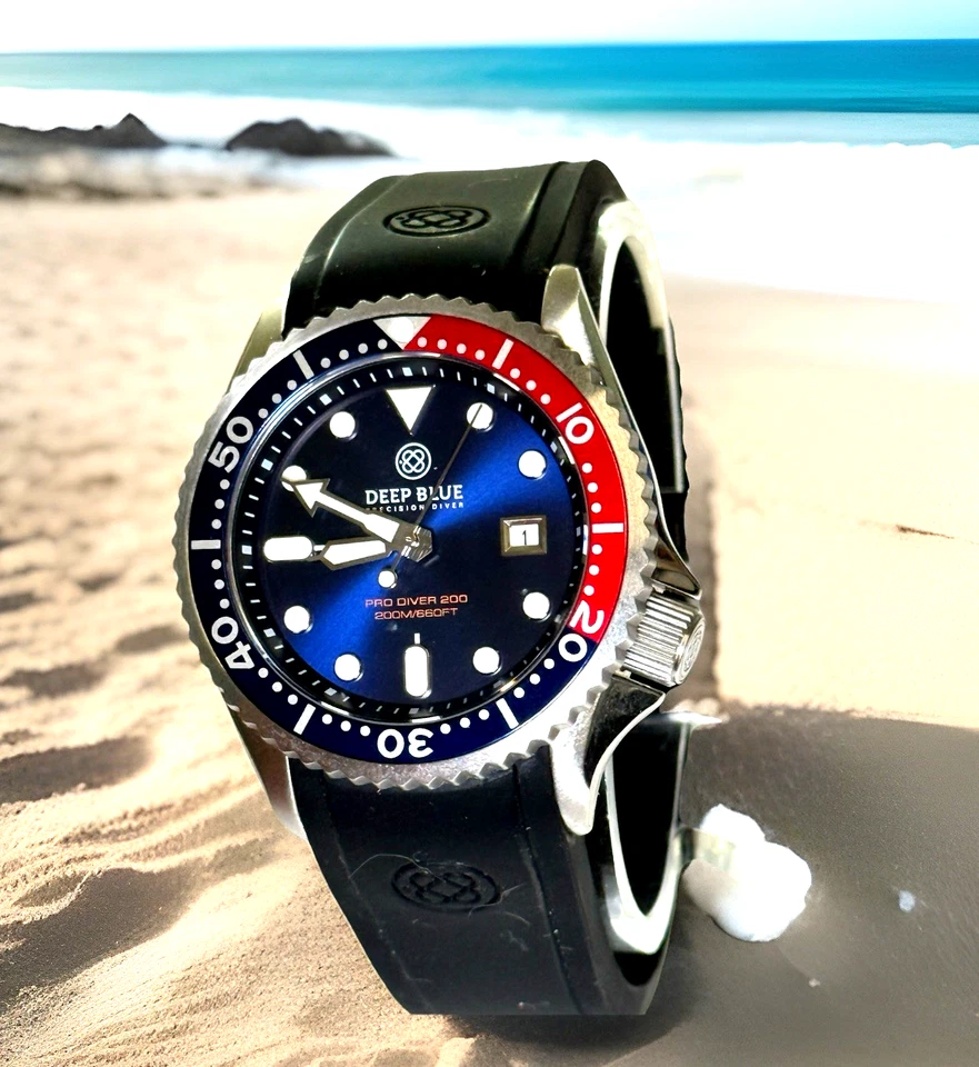 DEEP BLUE Precision Sea Diver 200M Quartz - Red & Blue Straps-Full Kit Included - Image 4 of 4