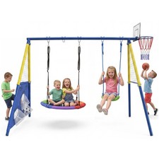 5-in-1 Kids Swing Set with Saucer Swing, Belt Swing, Basketball Hoop for Toddler