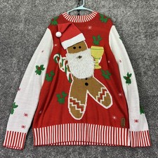 Tipsy Elves Sweater Mens Large Red Gingerbread Santa Ugly Christmas Long Sleeve