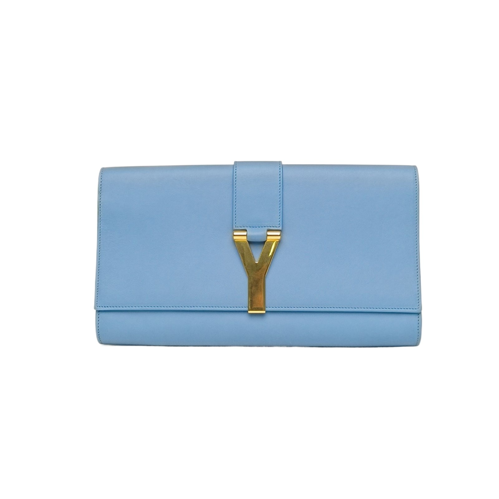 SAINT LAURENT Y Clutch Handbag Blue Calfskin  Pristine P206740110