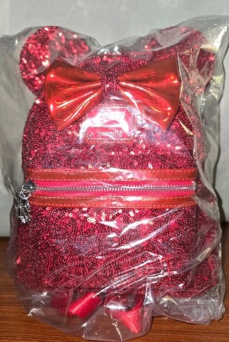 NWT Loungefly Disney Parks Minnie Mouse Red Snowflake Sequin Mini Backpack