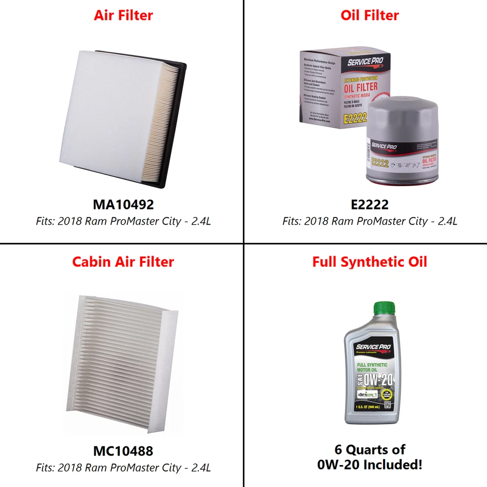 2018 Ram ProMaster City 2.4L Complete Oil, Air & Cabin Filter Kit (0W-20) Foto 2 de 4