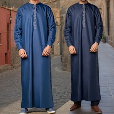 Jubba Thobe Man Islamic Muslim Clothing Moroccan Saudi Arabic Dubai Blue Robe