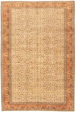 Vintage Ivory Traditional 6'6" x 9'6" Hand-Knotted Oriental Wool Area Rug