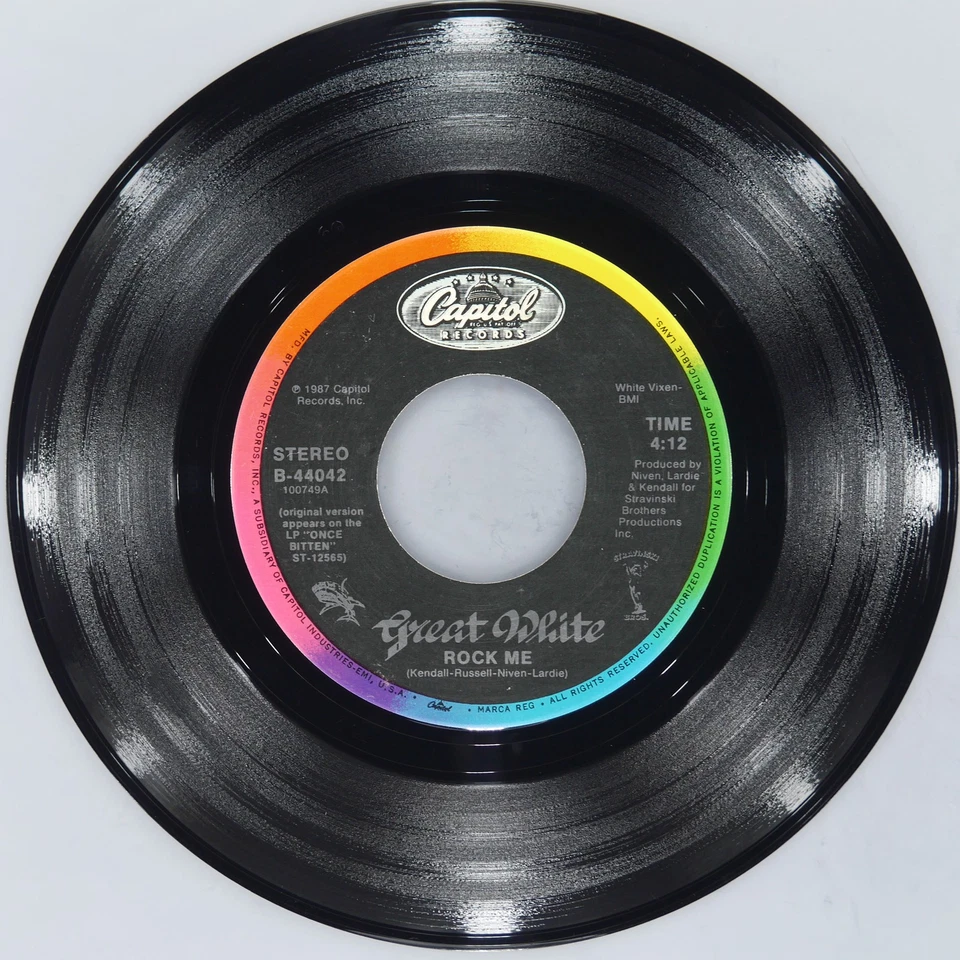 GREAT WHITE Rock Me CAPITOL B-44042 VG+ 45 RPM 1987 Hard Rock 7" Jukebox - Image 2 of 4