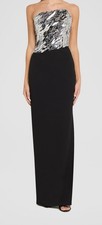 Pamella Roland Women's Black Asymmetric Mirrored Crepe Column Gown Dress Size 8