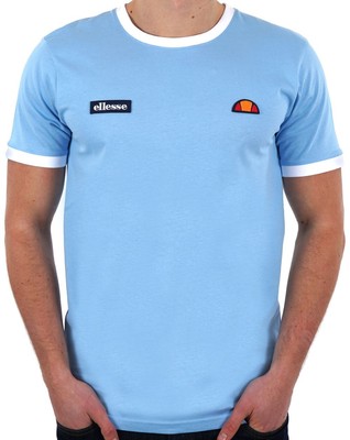 Ellesse Men's Ringer T Shirt Sky Blue/White Fedorini Short Sleeve Cotton  Jersey UK