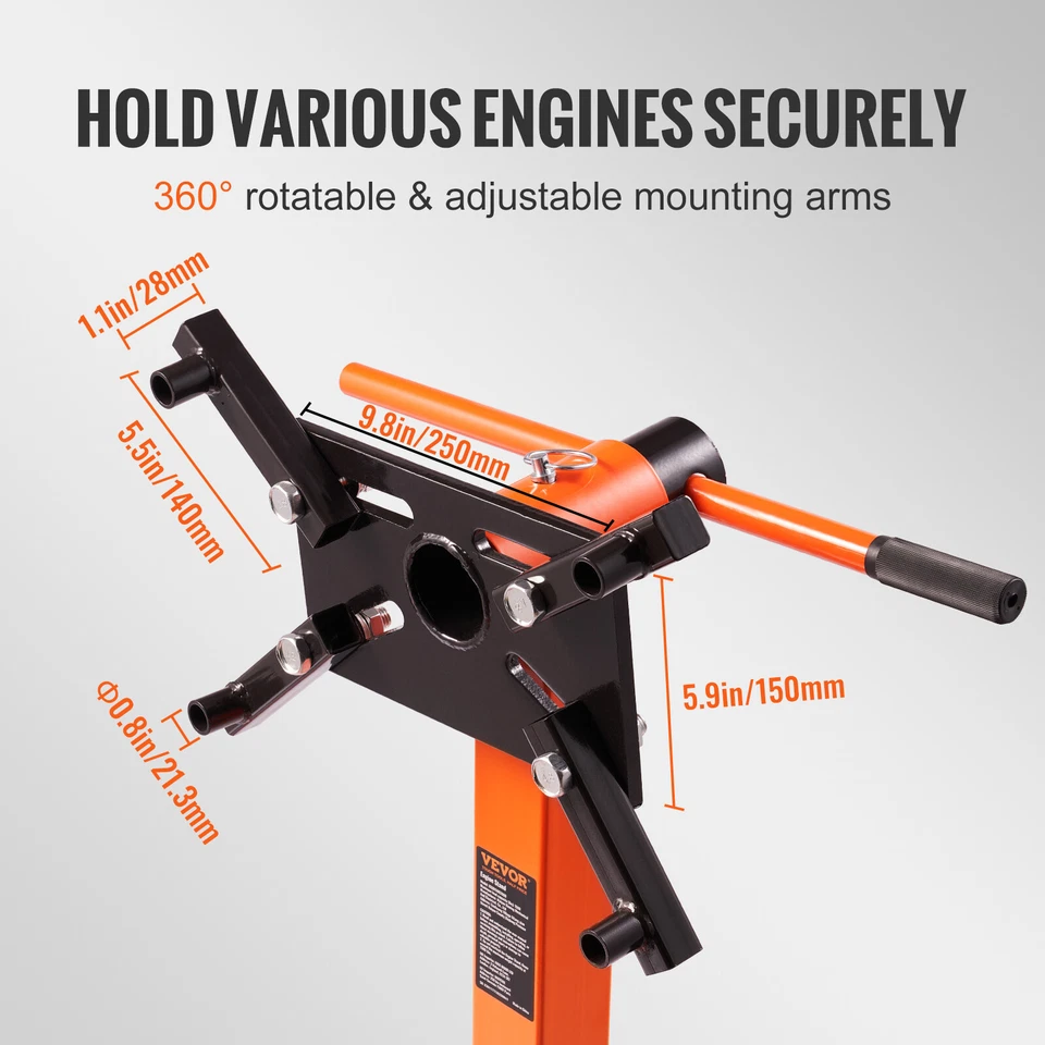 VEVOR Support Moteur d'Atelier Stand de Moteur 680 kg Lève-Moteur Rotatif 360° - Photo 3/4