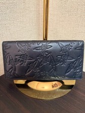 Vivienne Westwood Long Wallet Purse Black Leather Embossed Auth