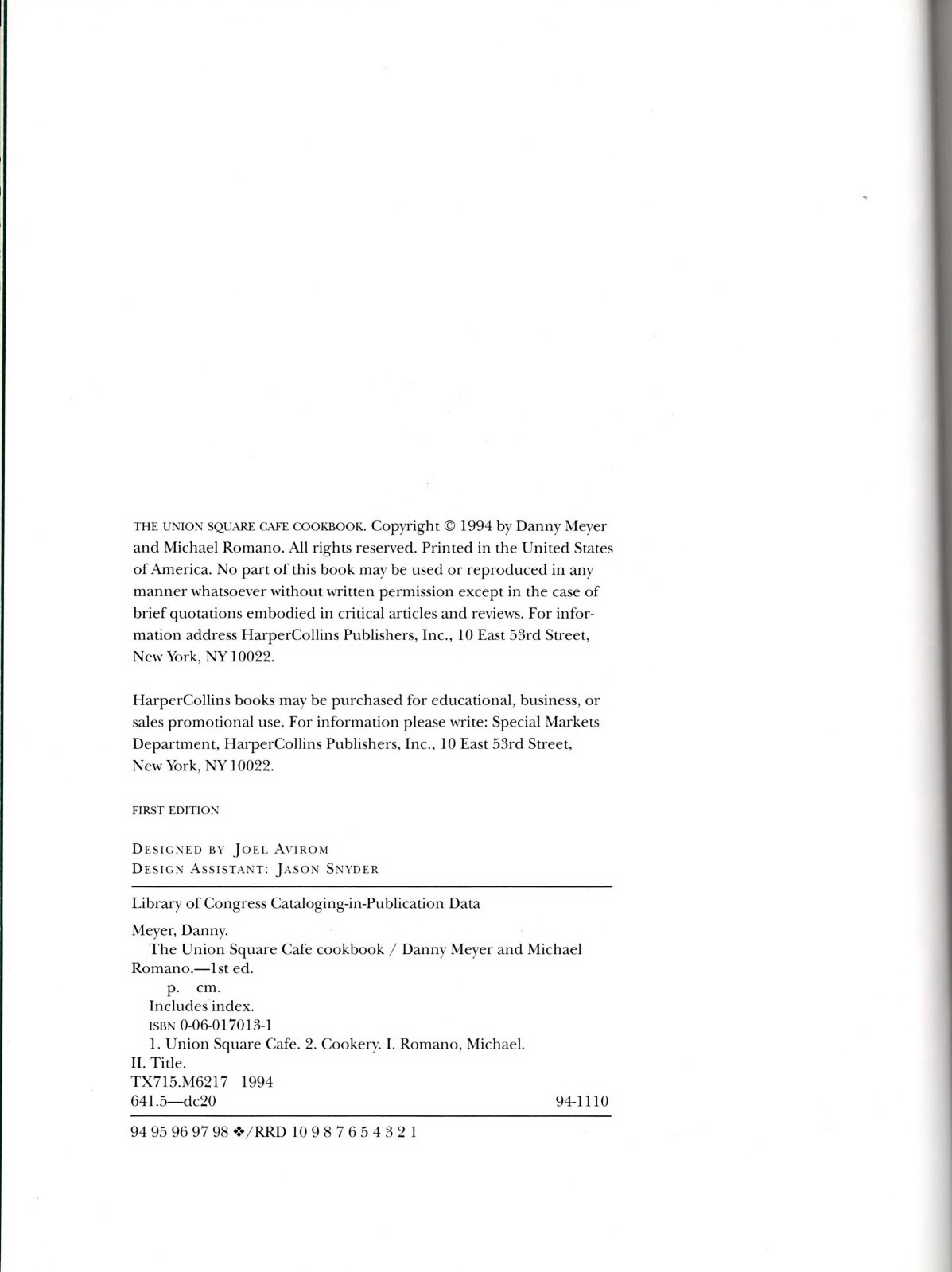 Important Notes Cartoon New York Famous Union Square Cafe Cookbook First Edition 1994 Meyer ...