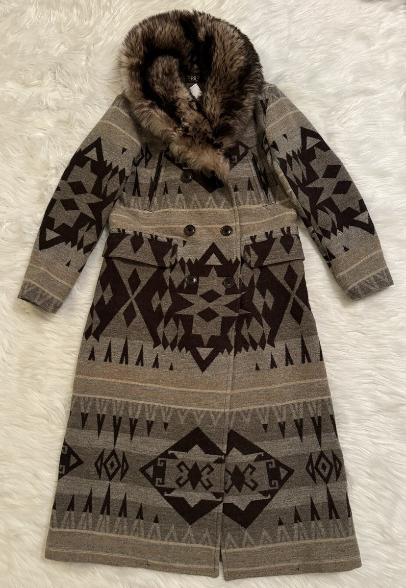 RRL Ralph Lauren Amherst Wool Jacquard Coat Sheep Shearling Fur