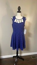 Casual Purple Dress With Cage Like Neckline And Lace Design.