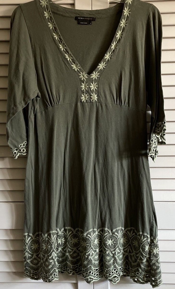 bcbg olive green dress BCBG Paris Women's Knit Rib Dress Loden Green