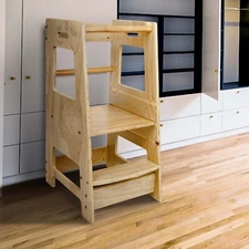 Kitchen Buddy Kids Step Ladder Stool Toddler Learning Tower Safety Bar Helper 