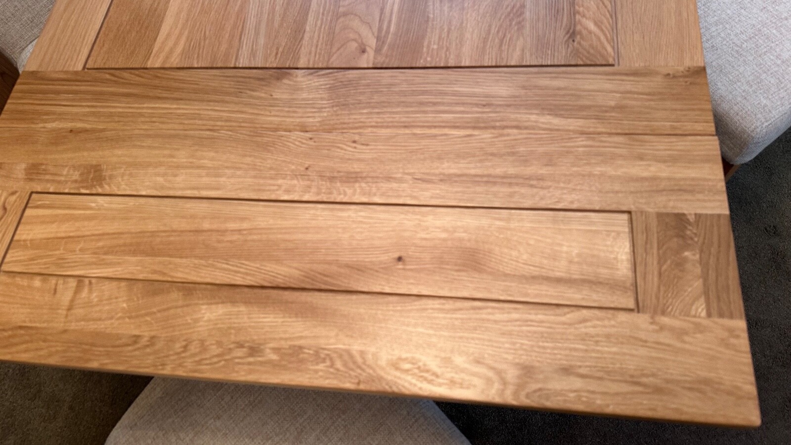 OAK FURNITURE LAND DINING ROOM TABLE & 4 BEIGE CHAIRS. eBay