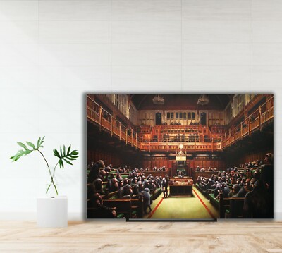 Banksy Affenhäuser des Parlaments gedruckt Leinwand Bild Wohndeko Kunst Schimpansen