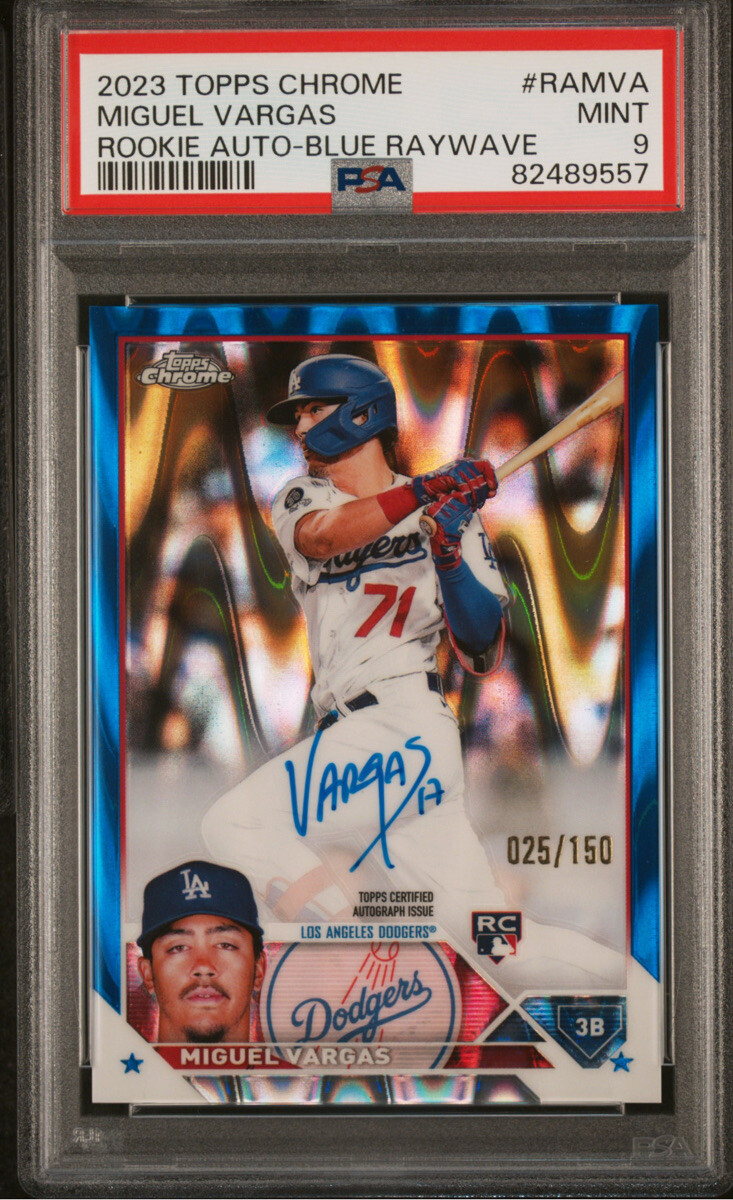 2023 Topps Chrome Miguel Vargas Blue Raywave Refractor RC Auto #d 25/150 PSA 9