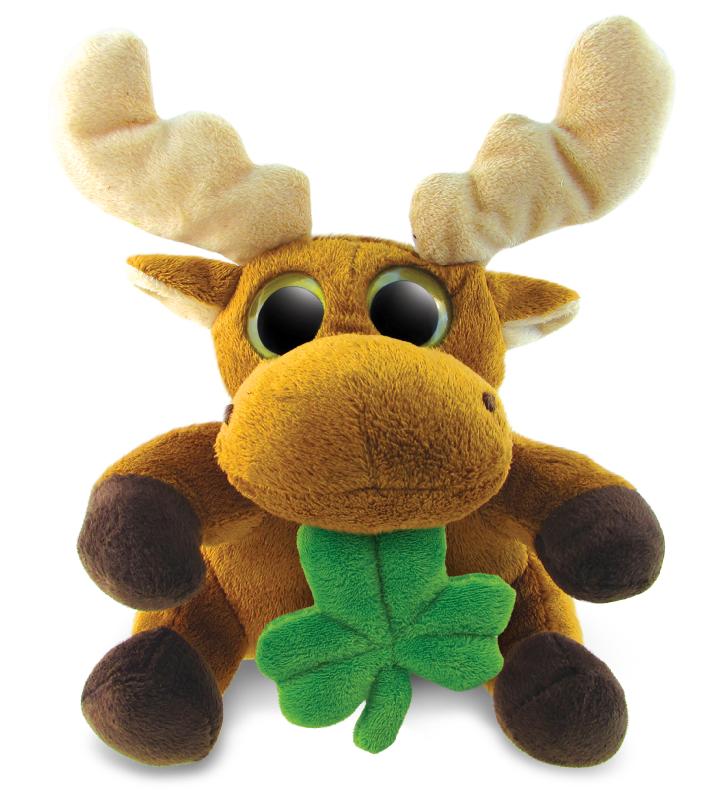 DolliBu Big Eyes Moose Stuffed Animal with Green Plush Shamr