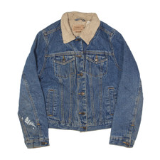 Vintage Schmidt Workwear Sherpa Lined Denim Jacket Blue 80s Womens S