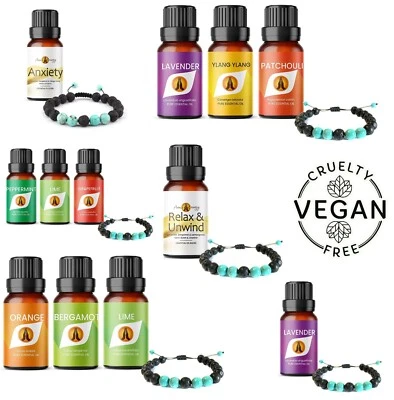 AROMA ENERGY Essential Oil & Diffuser Bracelet Set | Lava Stone | Aromatherapy Oils | Vegan
