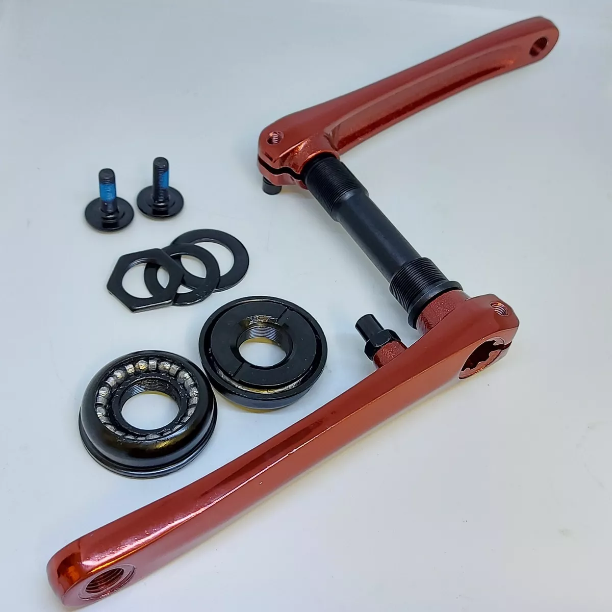BMX 3 Piece Crankset Crank Arms Axle Bottom Bracket Old School US Sized RED