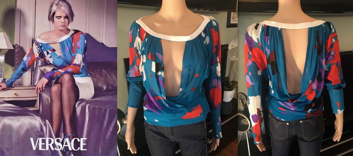 GIANNI VERSACE VINTAGE RUNWAY SS 2001 SEXY PLUNGED SHIRT TOP SZ 42