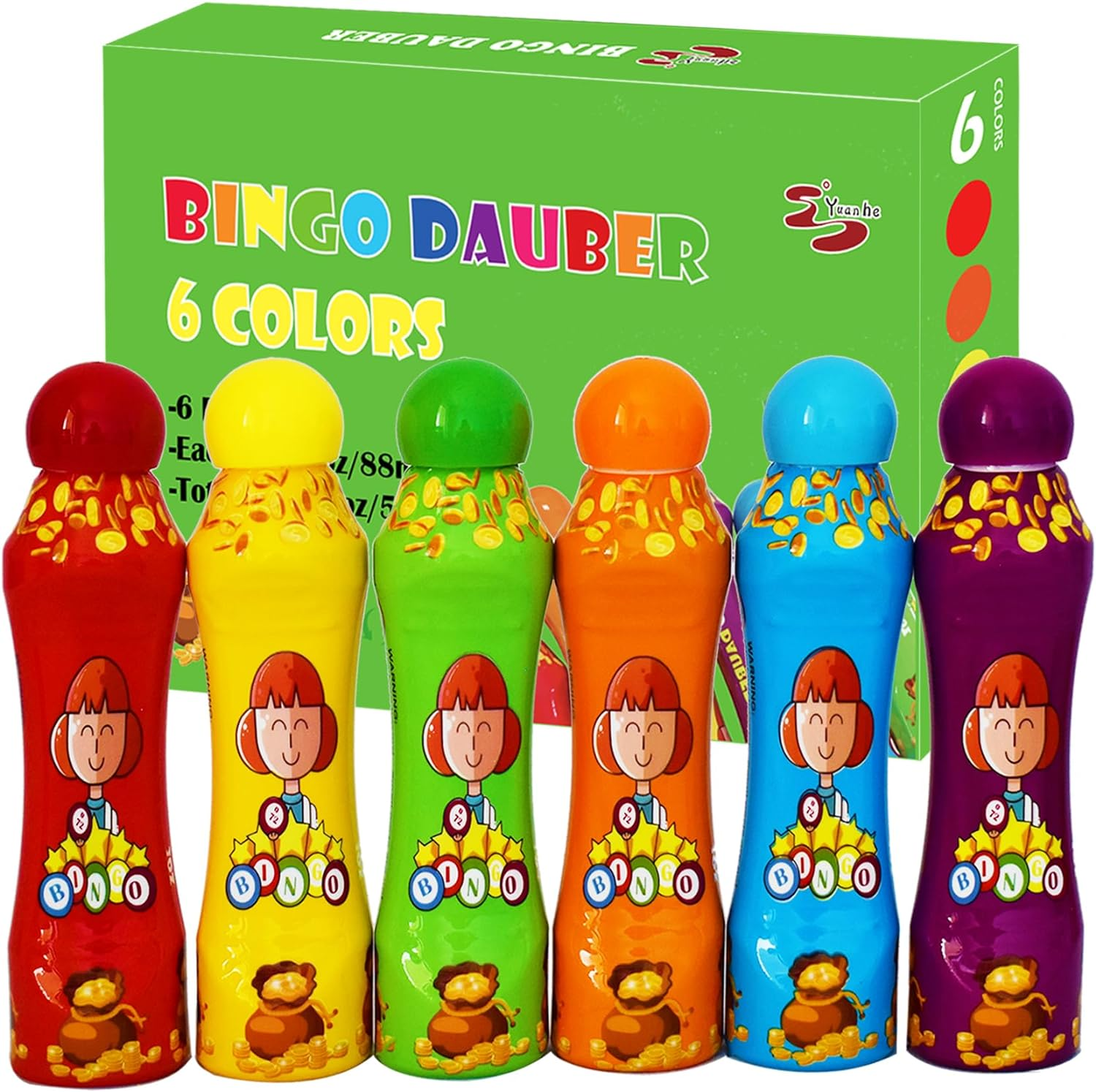 Bingo Daubers Dot Markers - 3 Oz Paint Dotter Bingo Dabbers/Dobbers, Set of 6