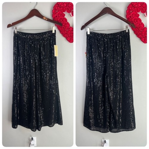Michael Michael Kors Women's XS Sequin Cropped Wide-Leg Pants Xtra Small Black - 第 1/10 張圖片