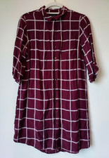 New Look US Size 6 Burgundy & White Checkered Button Up Dress