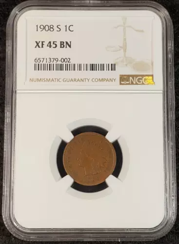 1908-S Indian Head Cent NGC XF45 BN 6571379-002