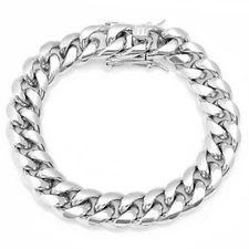 Mens Silver White Gold 316 Stainless Steel Heavy Thick Miami Cuban Link Bracelet