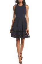 ELIZA J FIT & FLARE NAVY/BLACK LACE INSET DRESS sz 16