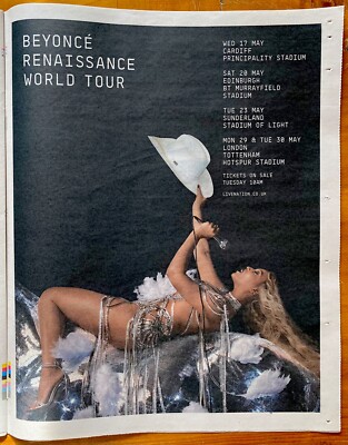 BEYONCE Renaissance Tour Dates Ad Newspaper Promo Advert Poster 14X 11  ROLLED
