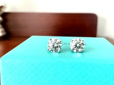 Tiffany & Co. Platinum Round Diamond Stud Earrings 3.04 ct G VVS1/2 $83k NEW