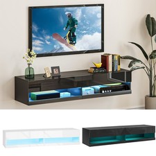 Floating TV Unit Stand, Wall Mount TV Cabinet with Storage LED Lights