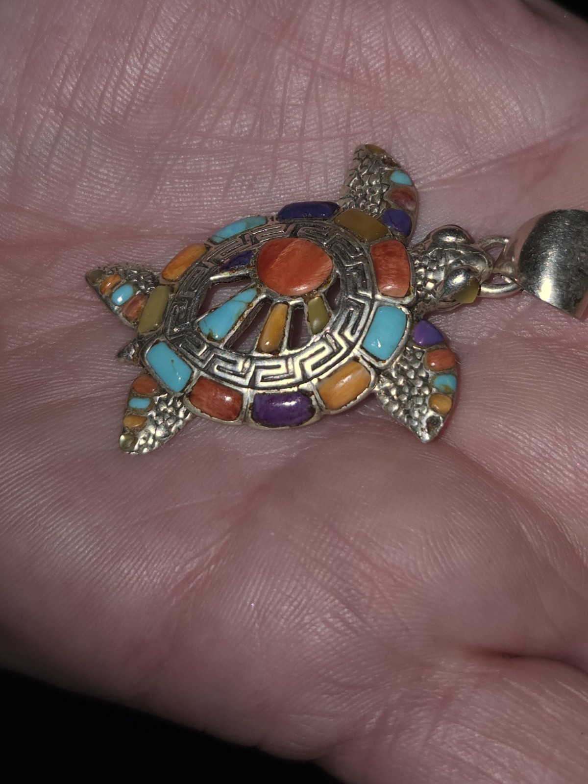 Sterling Silver Multi Gemstone TURTLE Pendant - image 3