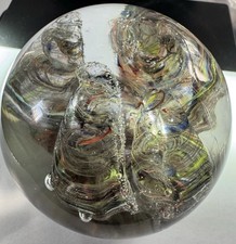 ART GLASS Gray Cones Swirls PAPERWEIGHT ROUND SPHERE GLOBE CRYSTAL BALL