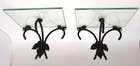 2 Vintage Hollywood Regency Clear Glass Black Twisted Iron and Leaf Wall Shelf — photo 1