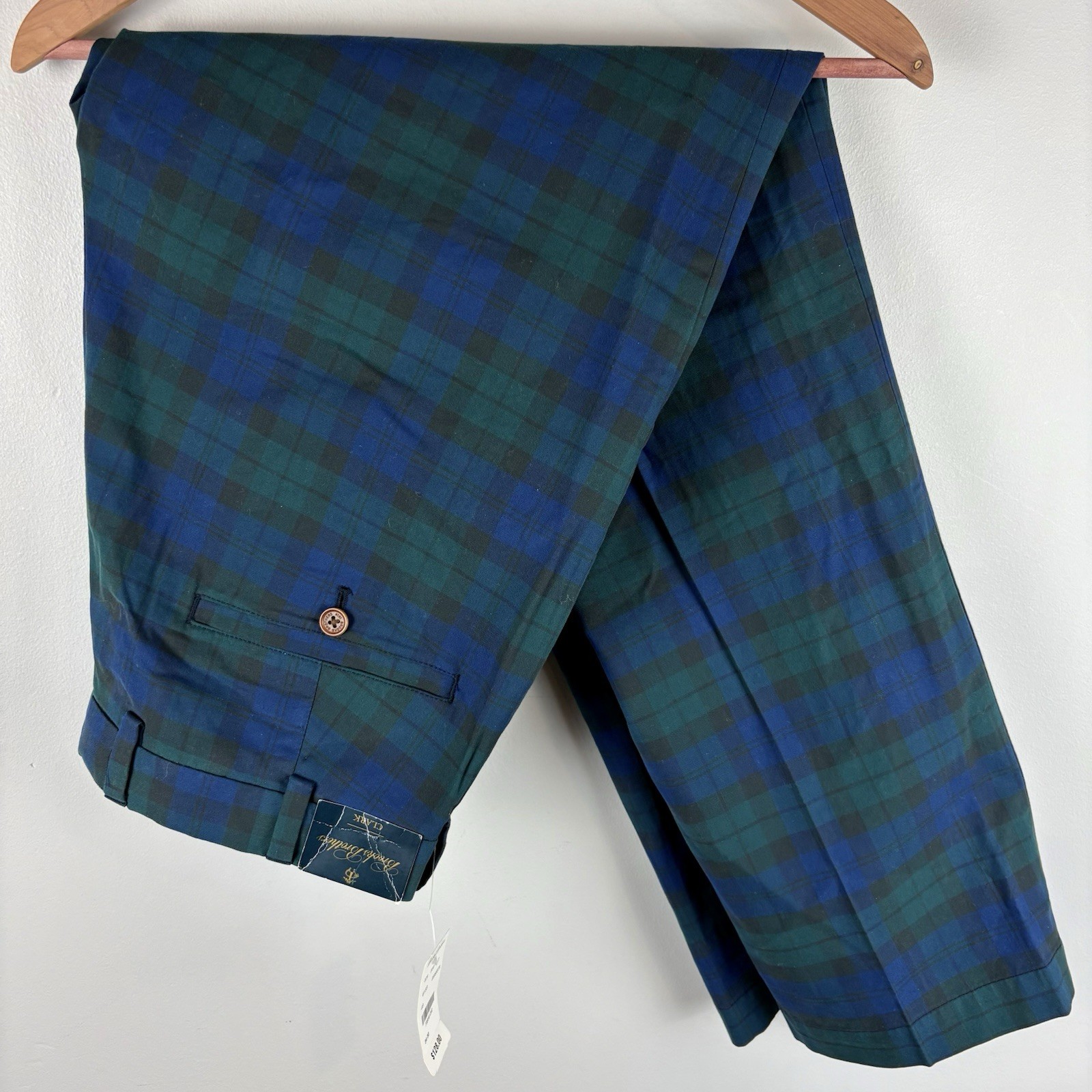 BOLD NWT Brooks Brothers Clark Fit black watch plaid cotton chino pants 34 x 30