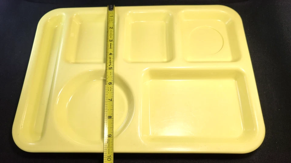 2 Vintage Si Lite School Lunch Trays 13.5" x 9.75" Divided USA Yellow - Image 4 of 4