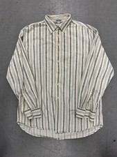 VTG 90s/00s Guess Men's Striped Button-Down Shirt in Cream and Gray Size L