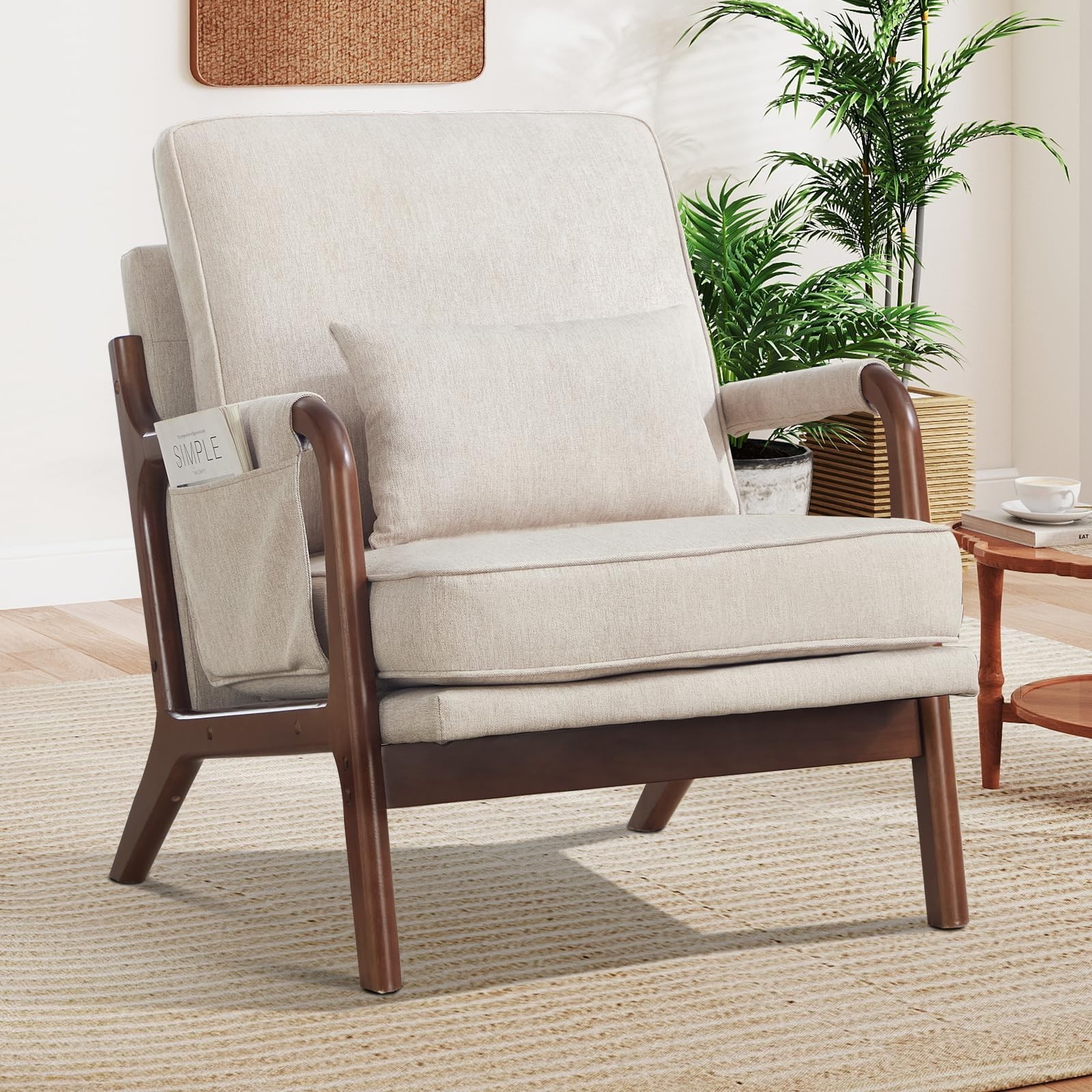 With Side Storage Pocket,reading Armchair With Waist Cushion
