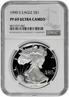 1990 S S$1 Proof Silver American Eagle Dollar NGC Graded PF 69 Ultra Cameo