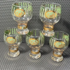 5 MCM Cera Cora Cocktail Water Goblets Barware Gold & Green Federal Glass 10oz