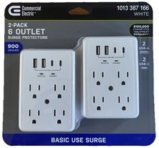 Commercial Electric 6 Outlet Surge Protector 2-Pack USB-A USB-C 900J