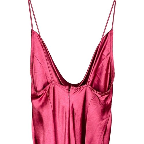 Lioness | Maxi Abito Walk The Line Magenta Raso Scollo Cappuccio Taglia M | Nuovo con etichette - Foto 10 di 12